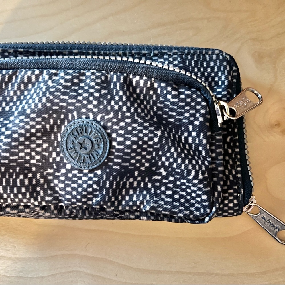 Kipling Wallet Organizer Navy Gray Trifold Clutch Large Zipper